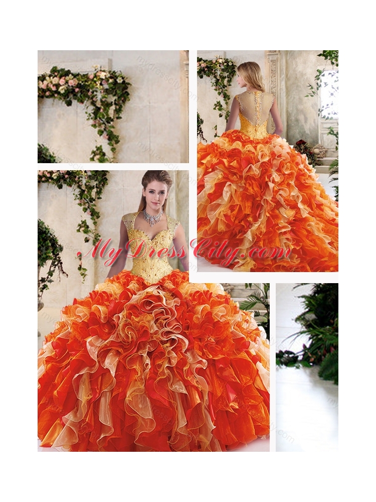 2016 Pretty Multi Color Quinceanera Gowns with Beading and Ruffles