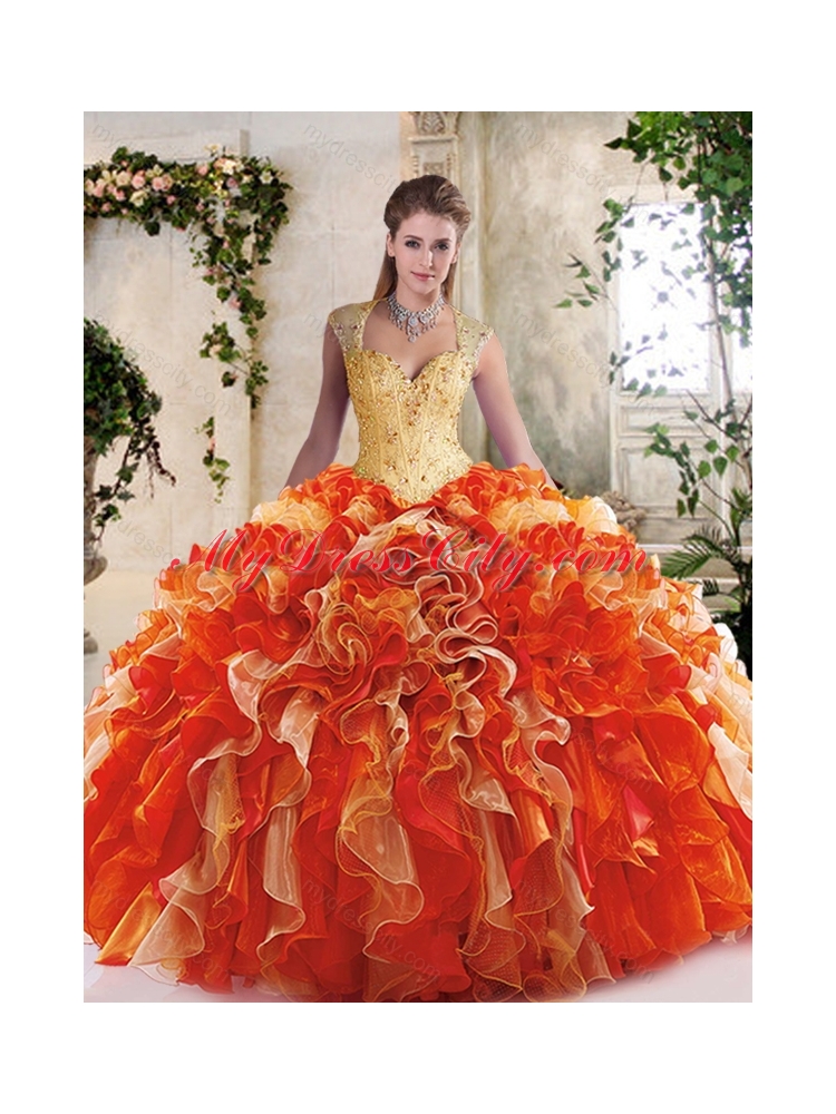 2016 Pretty Multi Color Quinceanera Gowns with Beading and Ruffles