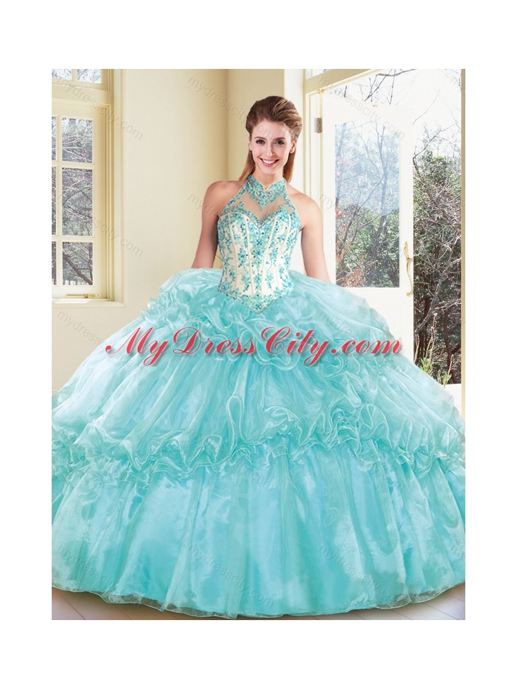 Elegant Halter Top Quinceanera Dresses with Appliques and Ruffles