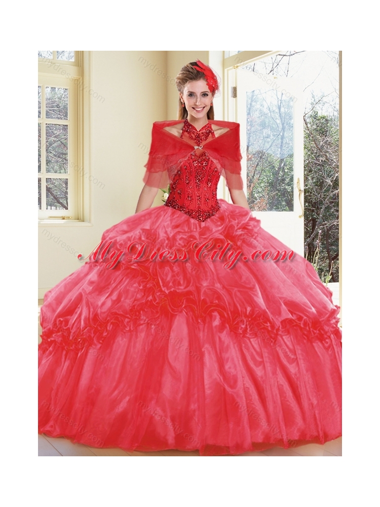 Elegant Halter Top Quinceanera Dresses with Appliques and Ruffles