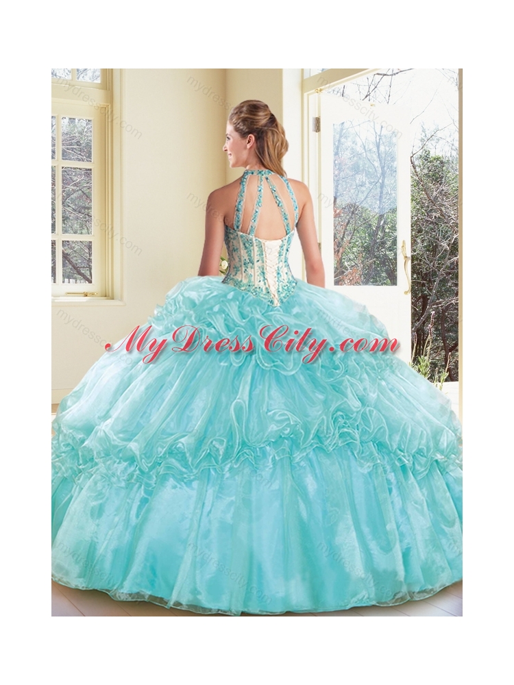 Elegant Halter Top Quinceanera Dresses with Appliques and Ruffles