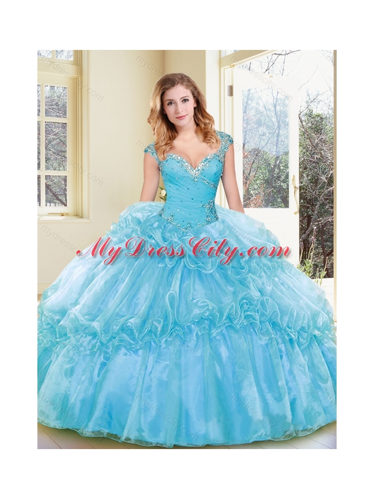 Fashionable Beading and Ruffles Quinceanera Dresses in Aqua Blue