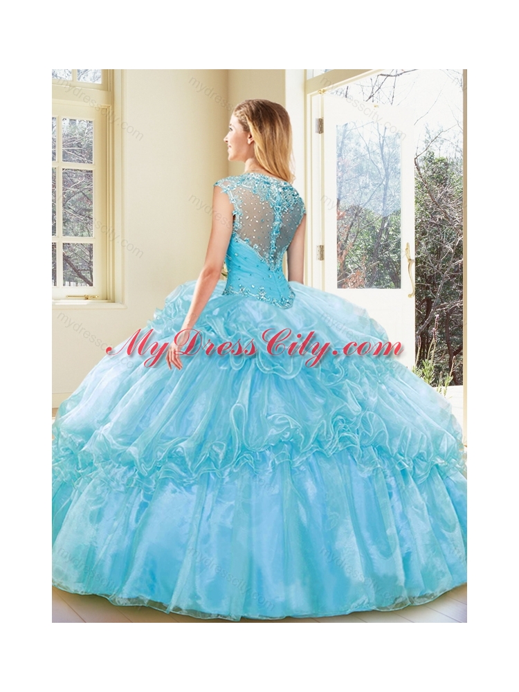 Fashionable Beading and Ruffles Quinceanera Dresses in Aqua Blue