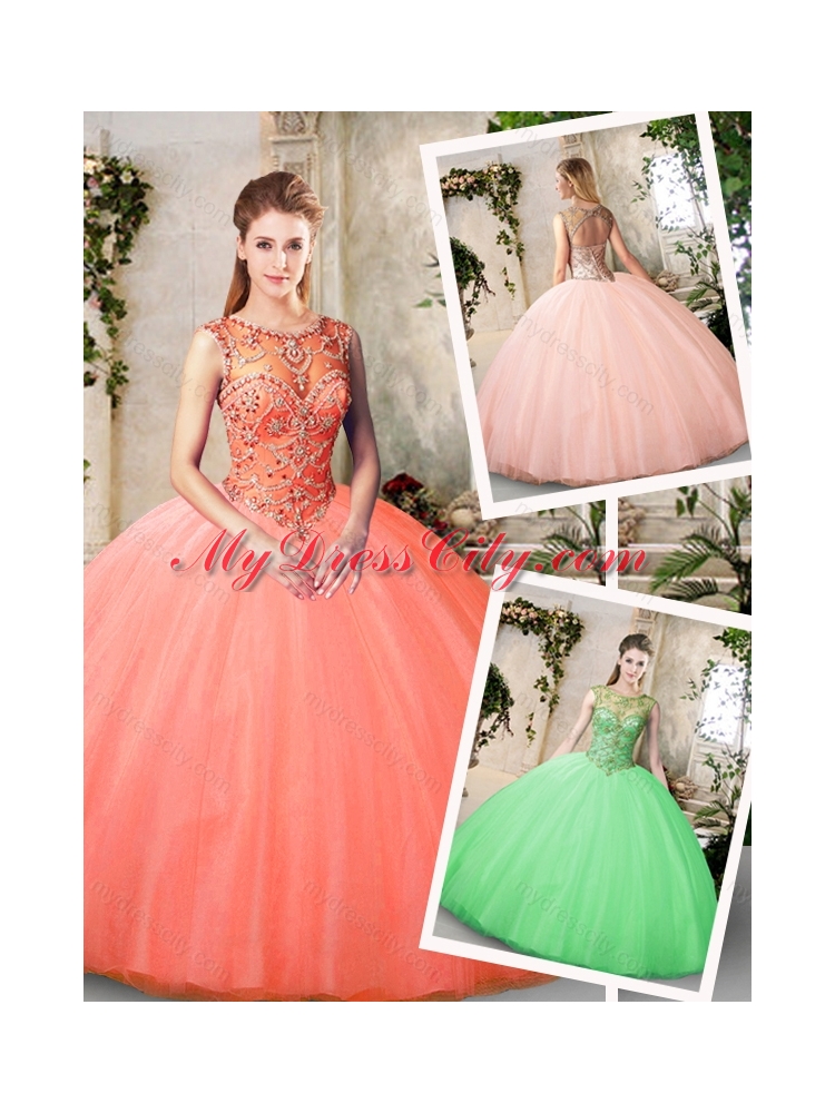 Inexpensive Bateau and Beading Quinceanera Dresses