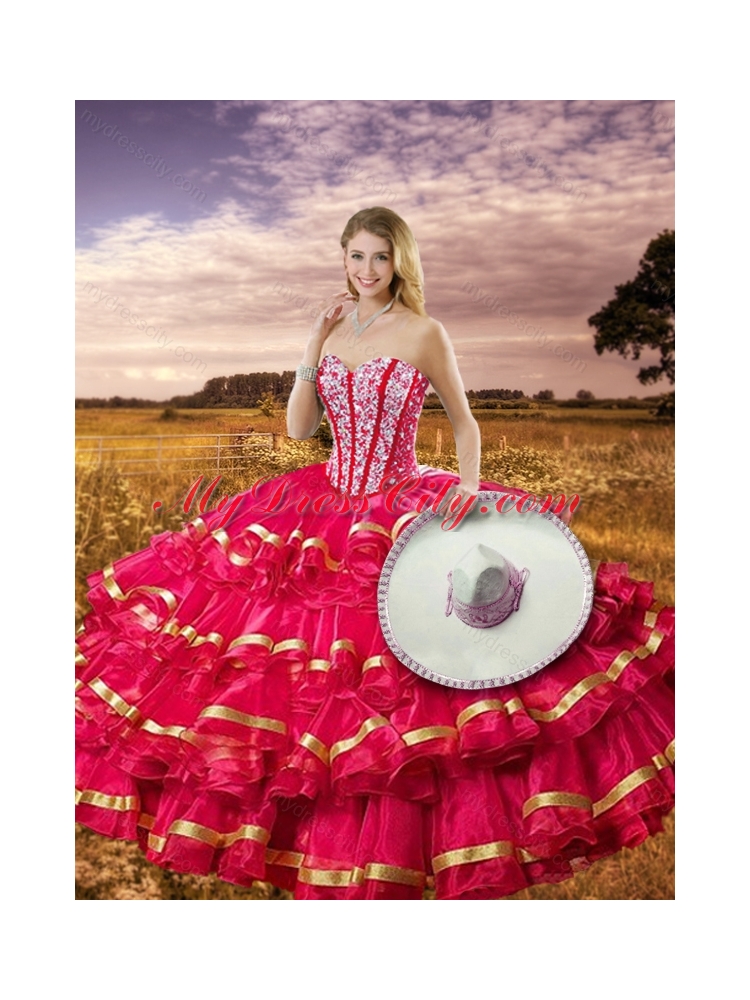 Latest Beading and Ruffled Layers Red Detachable Quinceanera Dresses