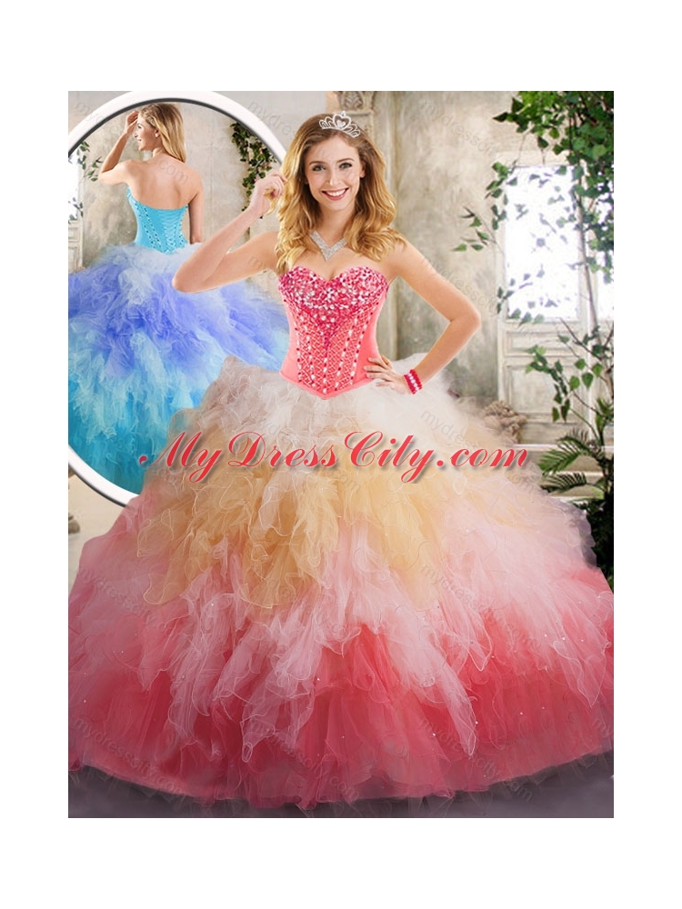 Latest Beading and Ruffles Quinceanera Gowns in Multi Color