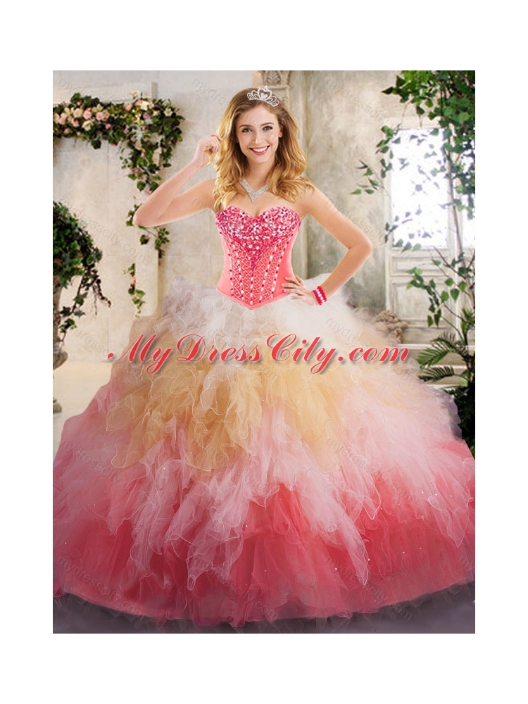 Latest Beading and Ruffles Quinceanera Gowns in Multi Color