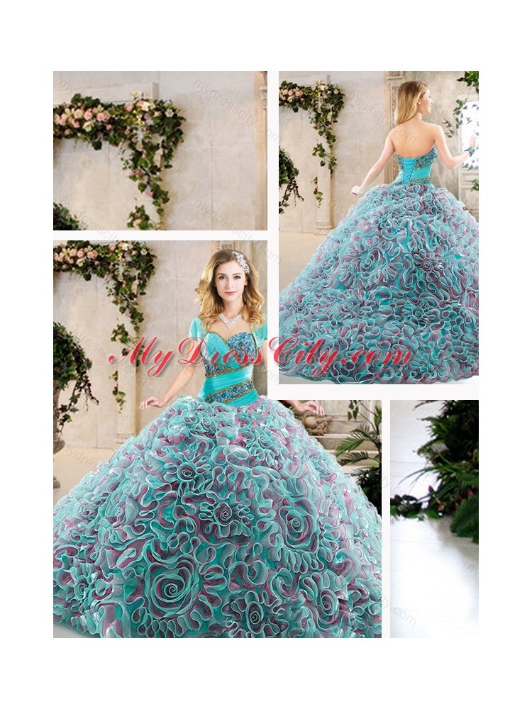 Latest Brush Train Quinceanera Gowns with Beading and Ruffles