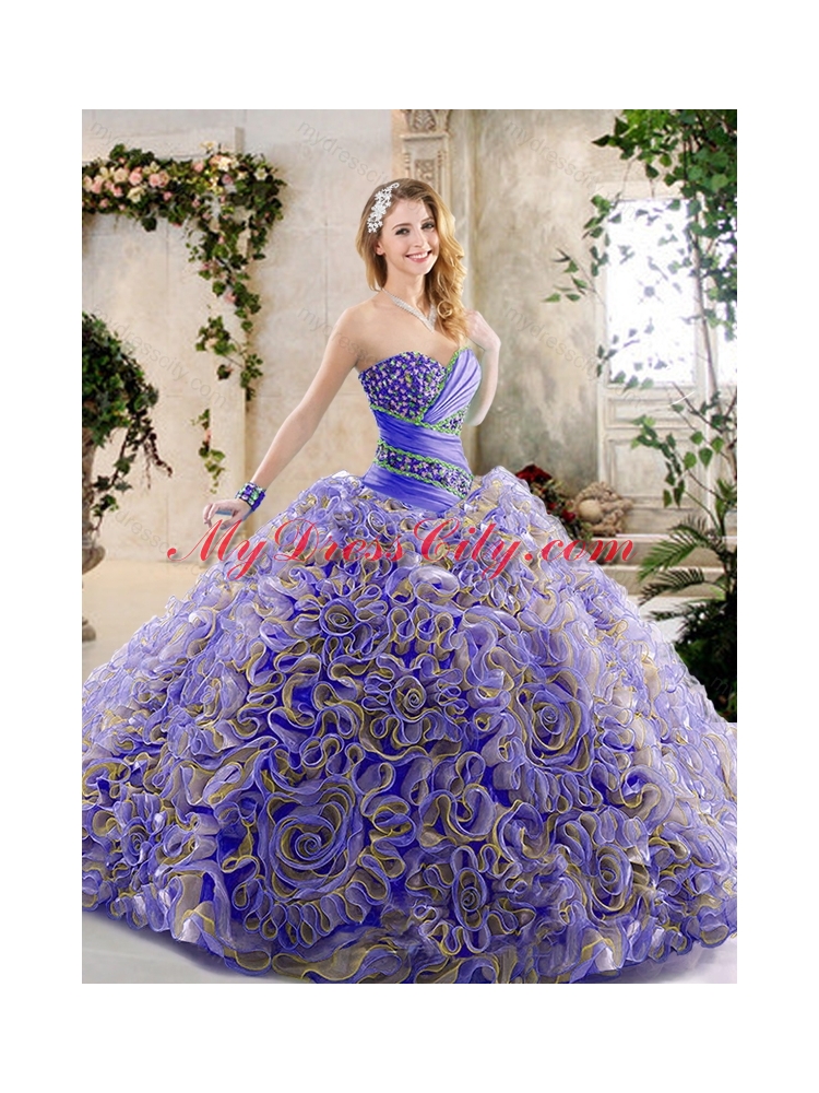 Latest Brush Train Quinceanera Gowns with Beading and Ruffles