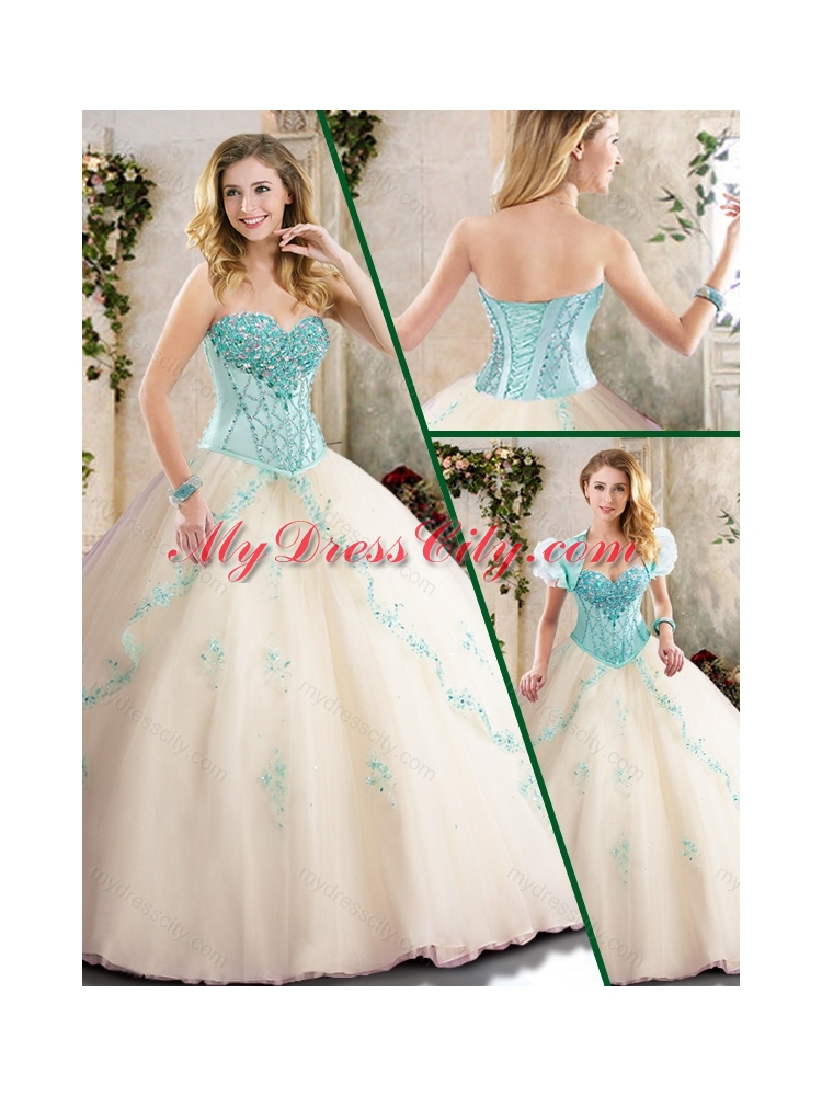 Latest Champagne Quinceanera Gowns with Appliques