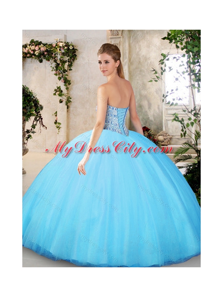 Modest Sweetheart Aqua Blue Quinceanera Dresses with Beading