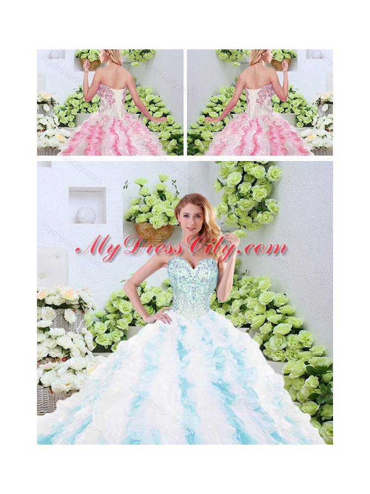 Popular Beading and Ruffles Quinceanera Dresses with Brush Train