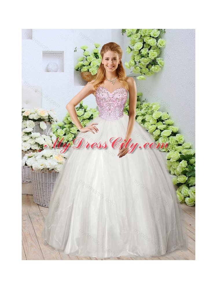 Pretty High Slit Beading Detachable Sweet 16 Dresses in White