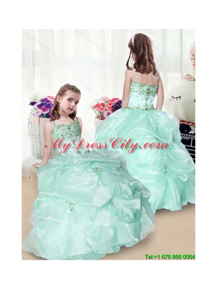 Elegant Beading and Appliques Little Girl Party Dresses in Apple Green