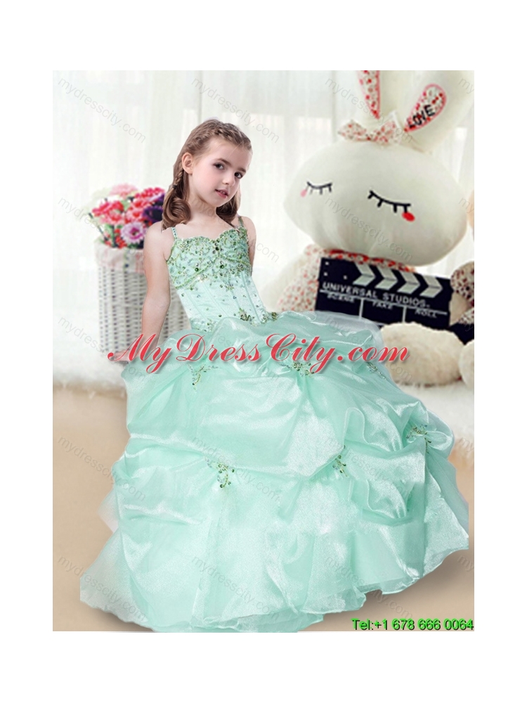 Elegant Beading and Appliques Little Girl Party Dresses in Apple Green