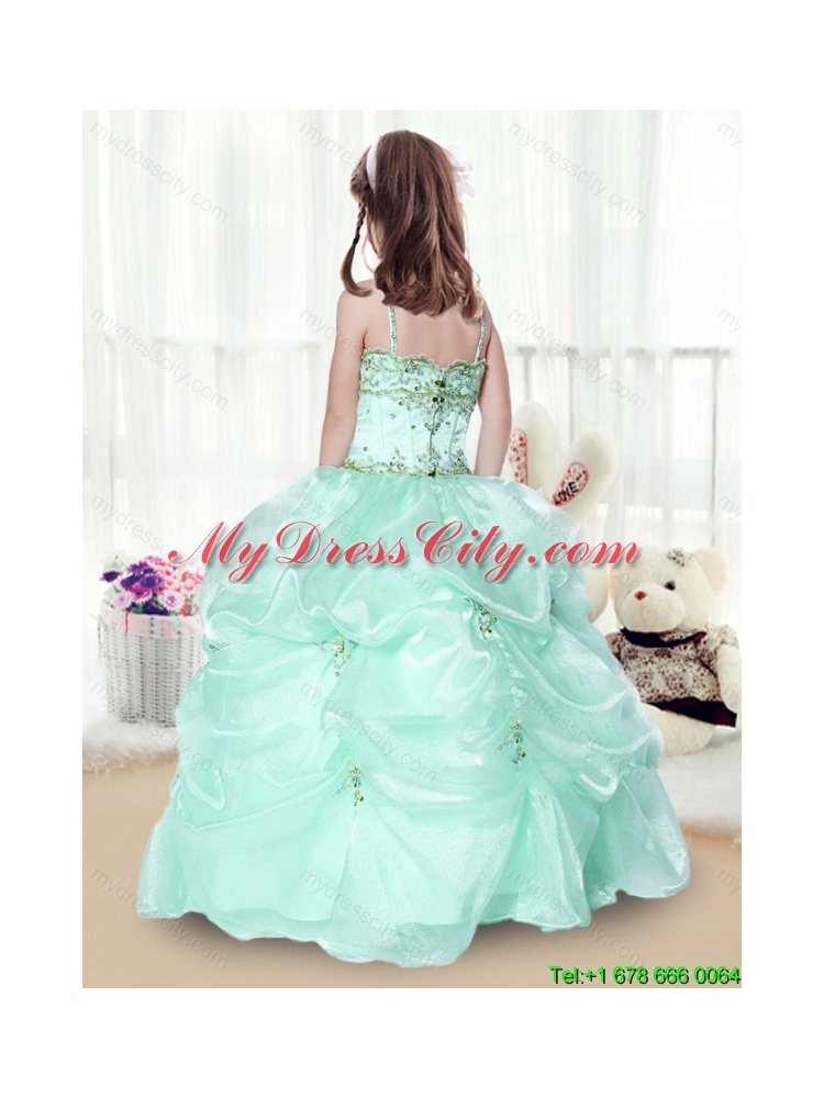 Elegant Beading and Appliques Little Girl Party Dresses in Apple Green