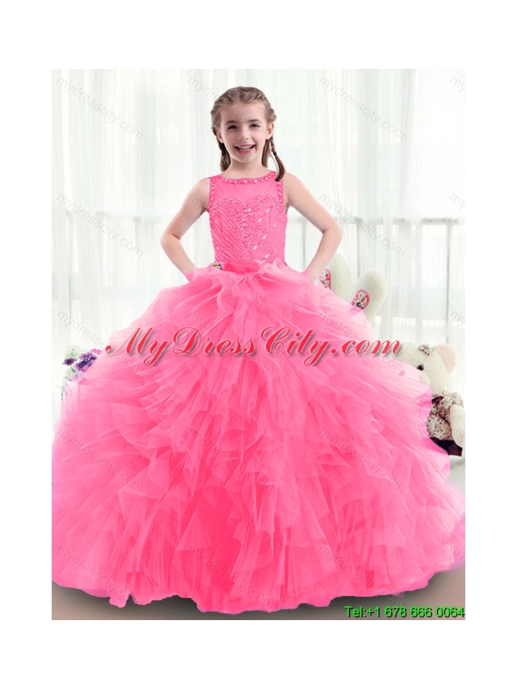 Latest Bateau Mini Girls Party Dresses with Ruffles and Beading