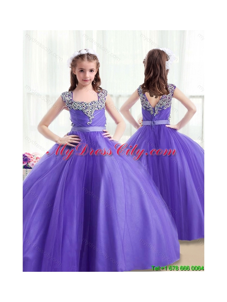 Classical Square Beading Mini Quinceanera Dresses with Cap Sleeves