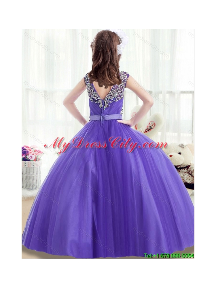 Classical Square Beading Mini Quinceanera Dresses with Cap Sleeves