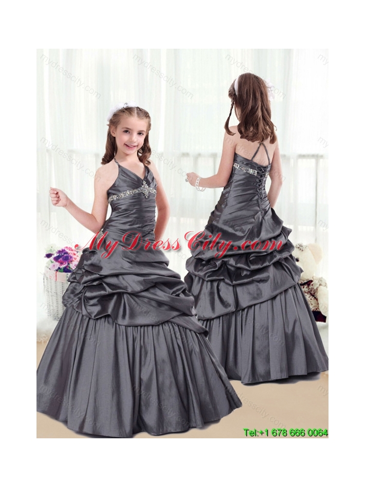 Elegant Beading and Pick Ups Little Girl Pageant Dresses in Grey