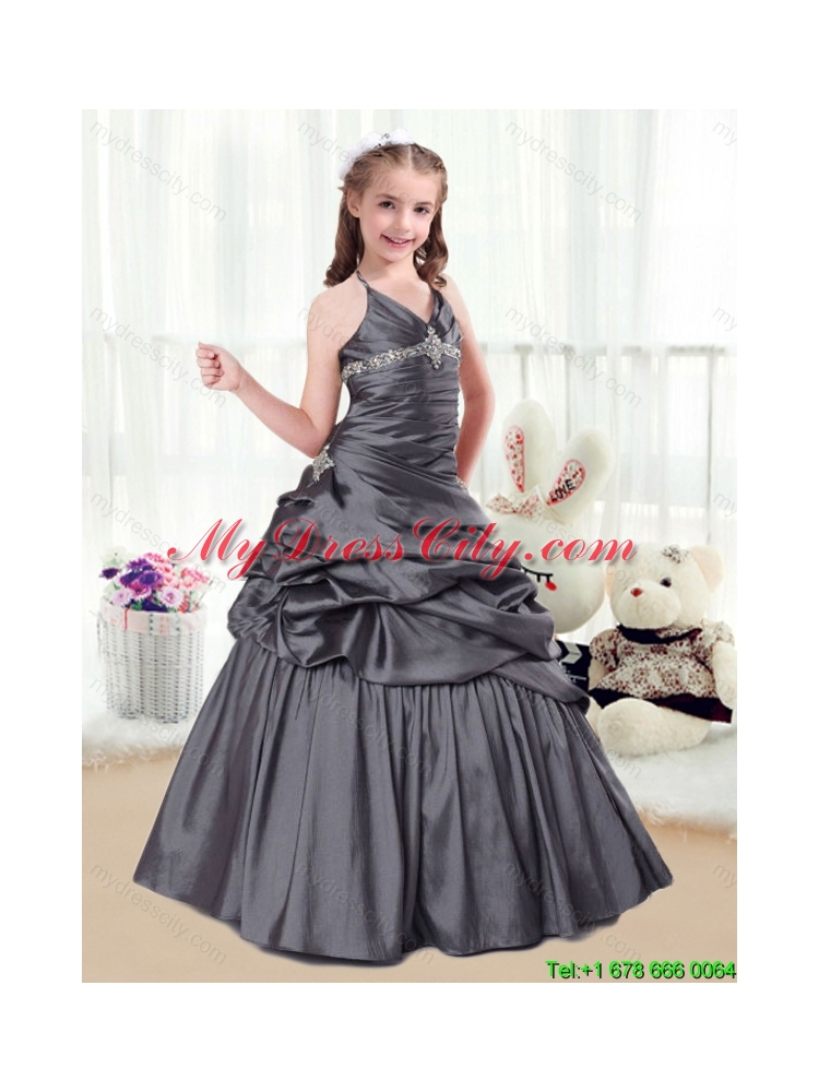 Elegant Beading and Pick Ups Little Girl Pageant Dresses in Grey