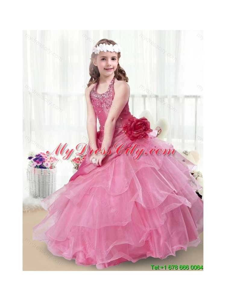 Latest Halter Top Little Girl Pageant Dresses with Beading and Ruffles