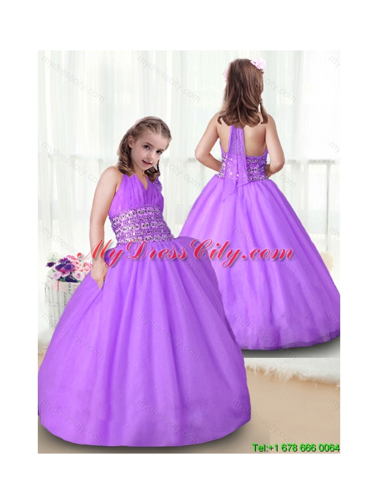 Latest Halter Top Little Girl Pageant Gowns with Beading