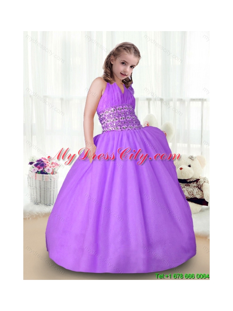 Latest Halter Top Little Girl Pageant Gowns with Beading