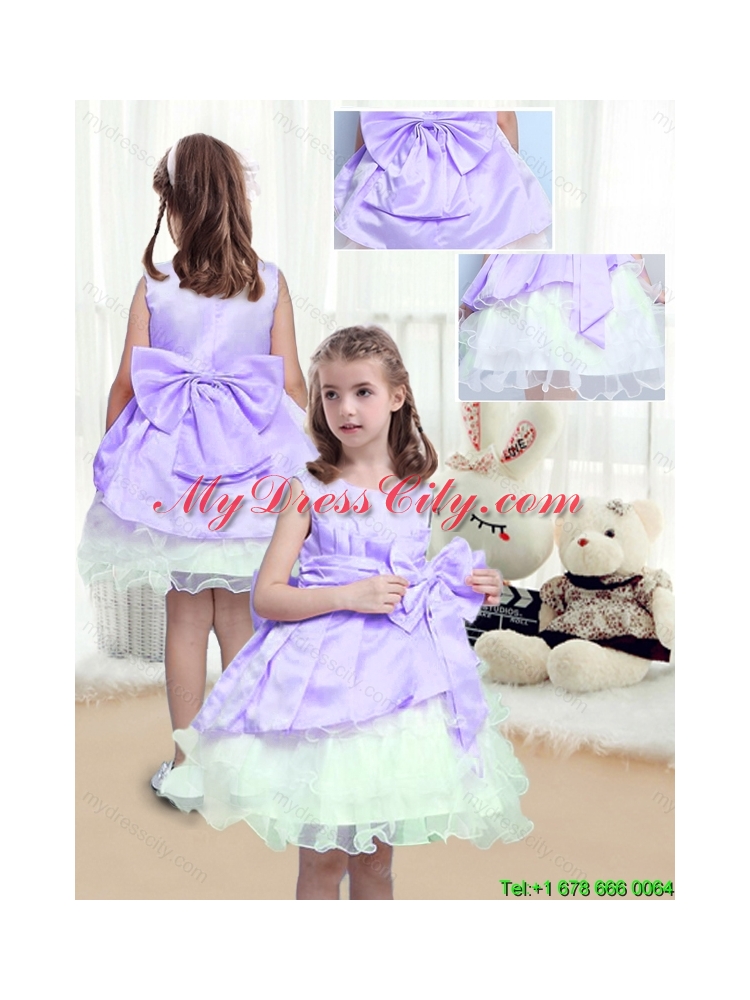 Lovely A Line Scoop Mini Length Flower Girl Dresses with Bowknot