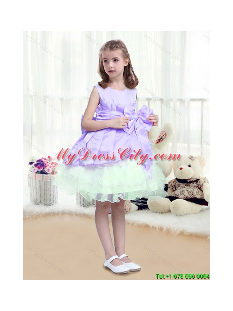 Lovely A Line Scoop Mini Length Flower Girl Dresses with Bowknot