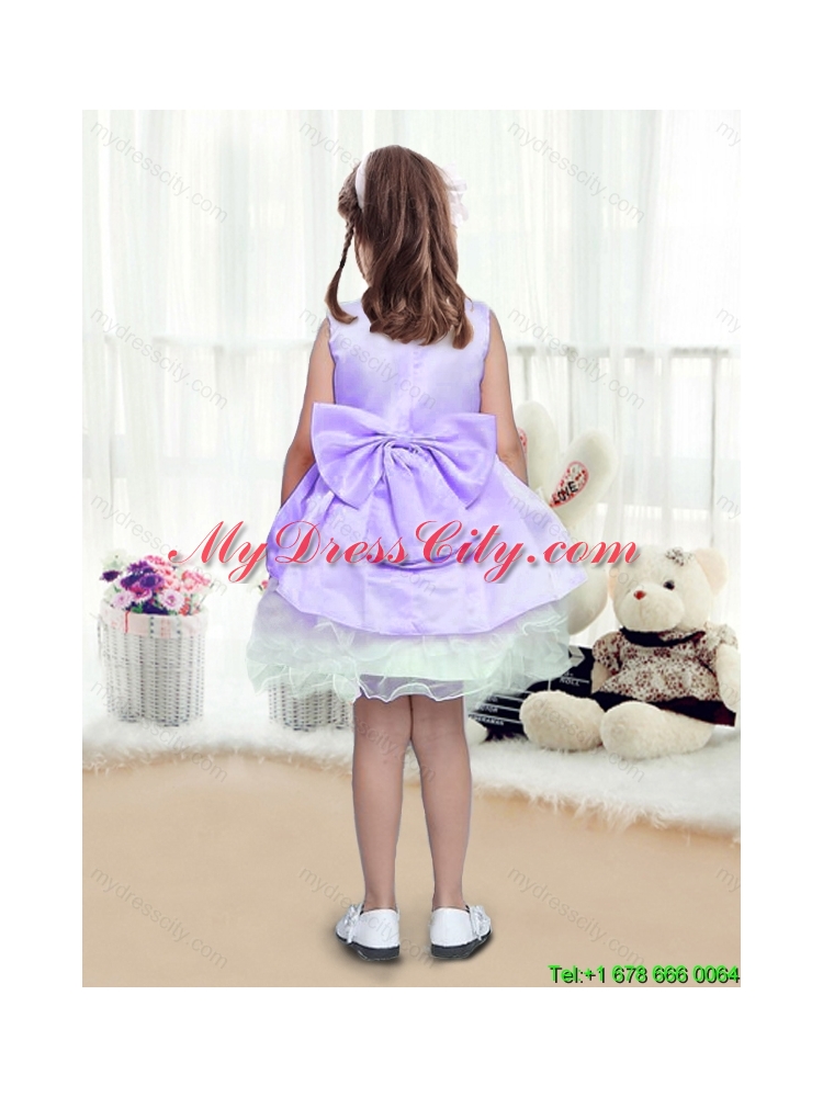 Lovely A Line Scoop Mini Length Flower Girl Dresses with Bowknot