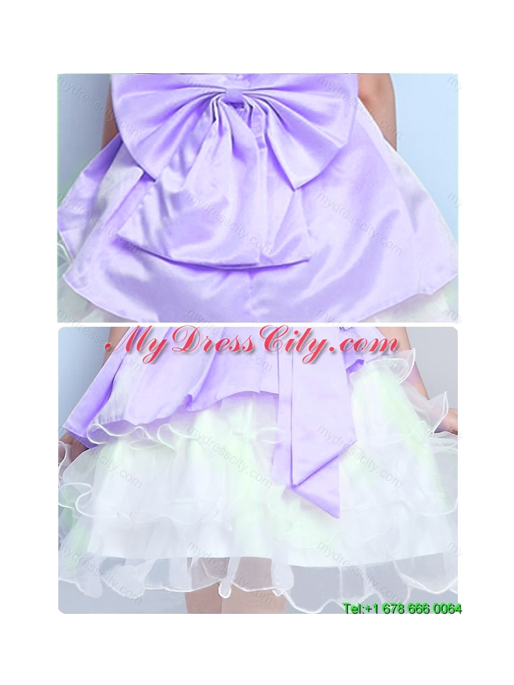 Lovely A Line Scoop Mini Length Flower Girl Dresses with Bowknot