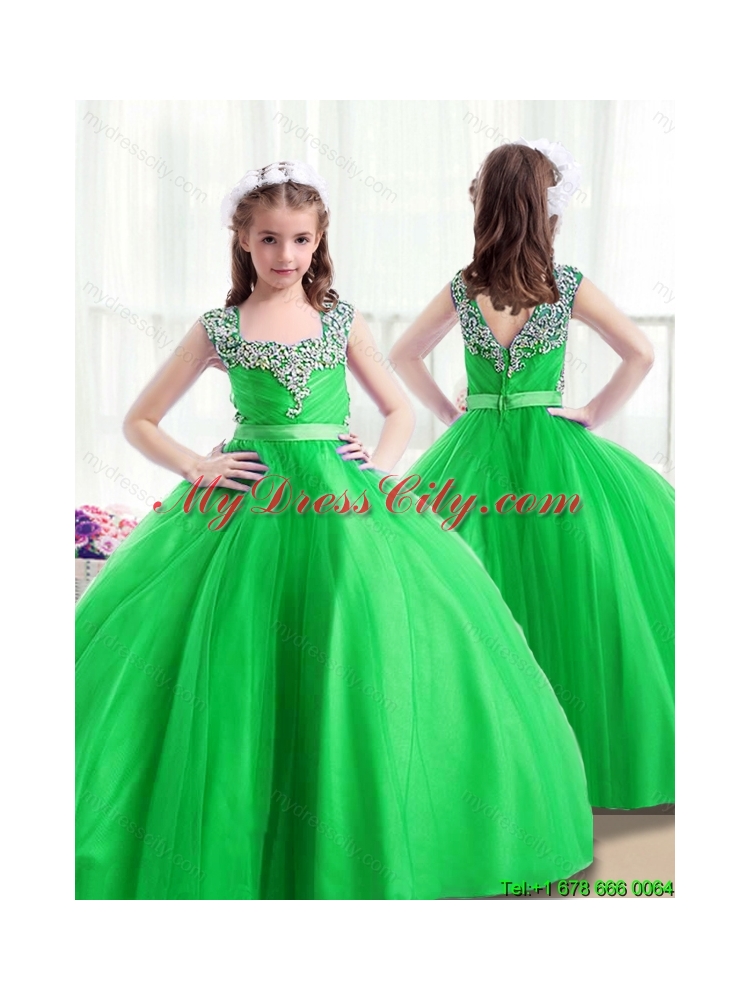 New Arrivals Square Green Flower Girl Dresses with Beading