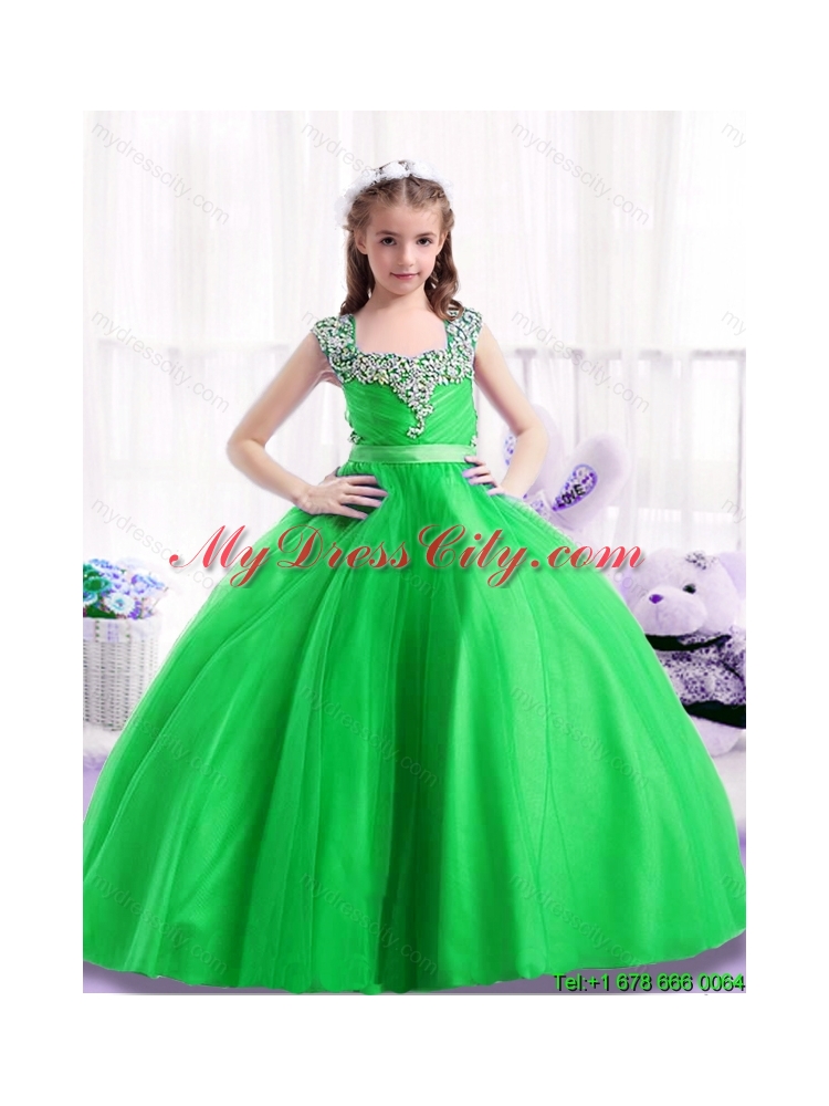 New Arrivals Square Green Flower Girl Dresses with Beading