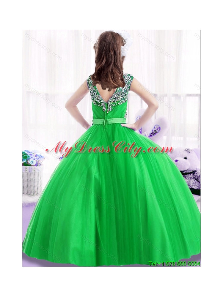 New Arrivals Square Green Flower Girl Dresses with Beading