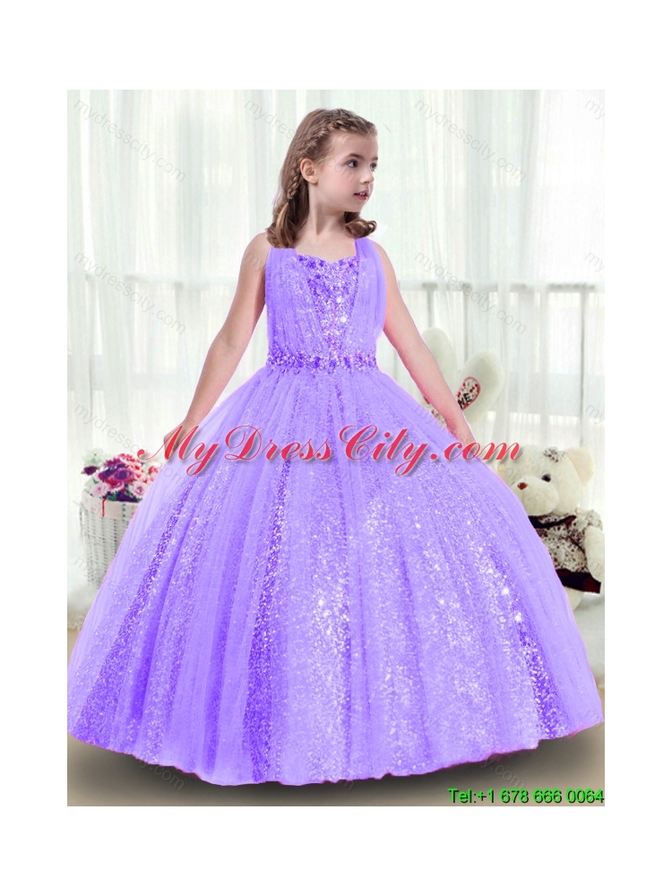 Popular Sequins and Beading Mini Flower Girl Dresses in Lavender