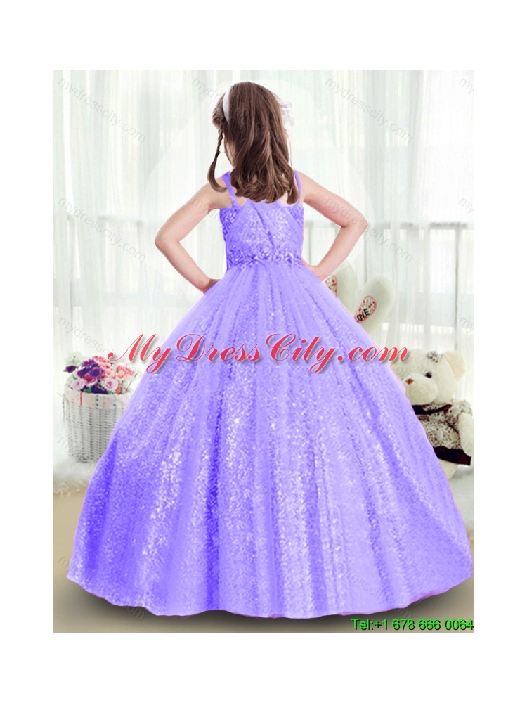 Popular Sequins and Beading Mini Flower Girl Dresses in Lavender