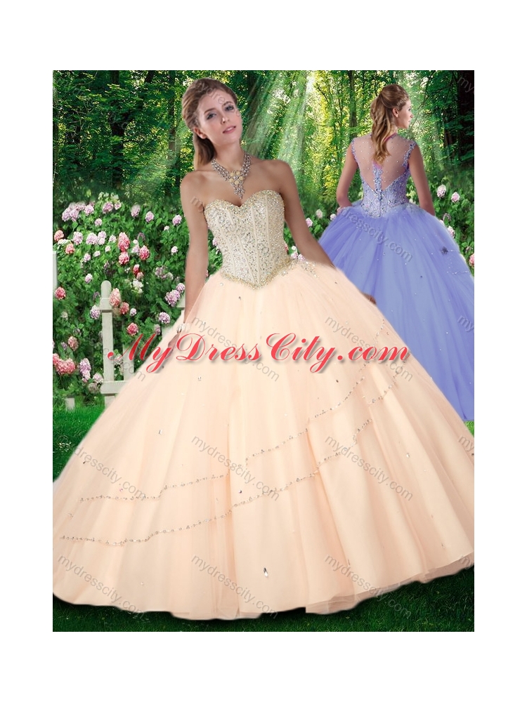 Champagne 2016 New Style Puffy Sweetheart Beading Quinceanera Gowns