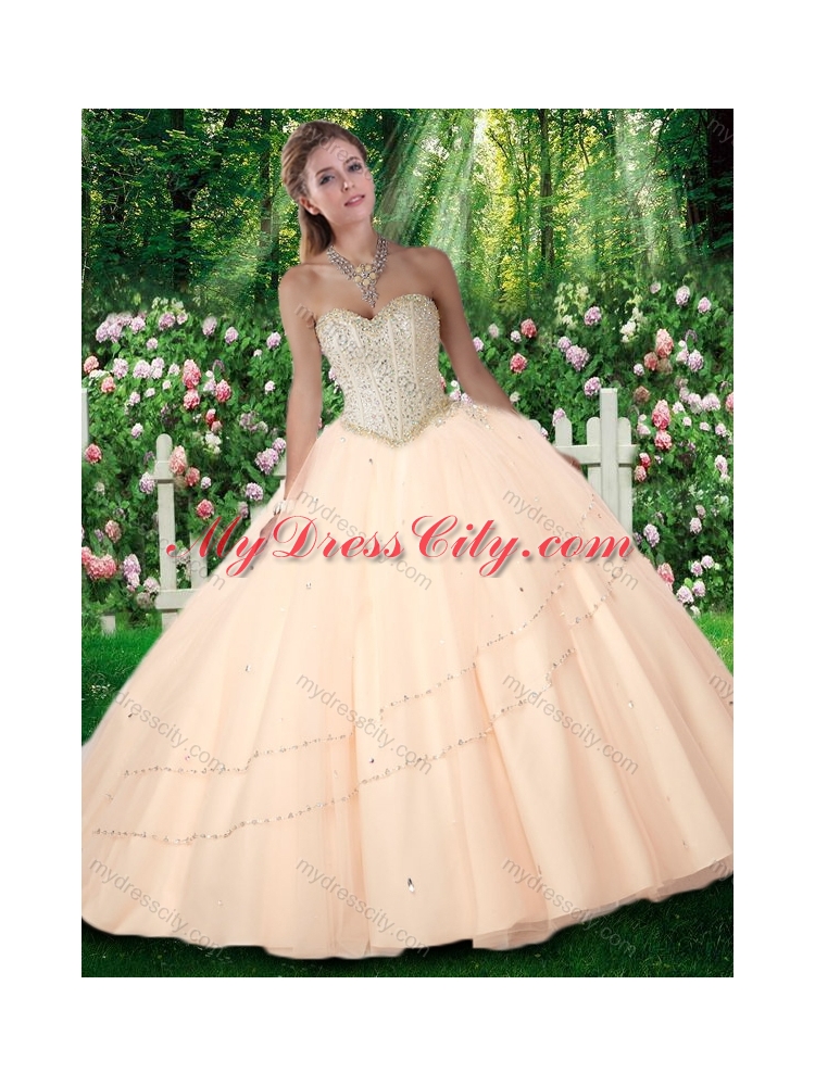 Champagne 2016 New Style Puffy Sweetheart Beading Quinceanera Gowns