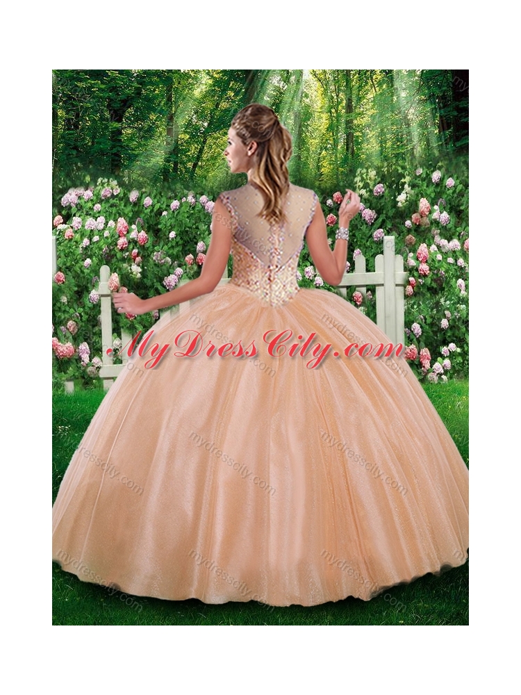 Champagne Beautiful Ball Gown Beading Sweet 16 Dresses for Fall