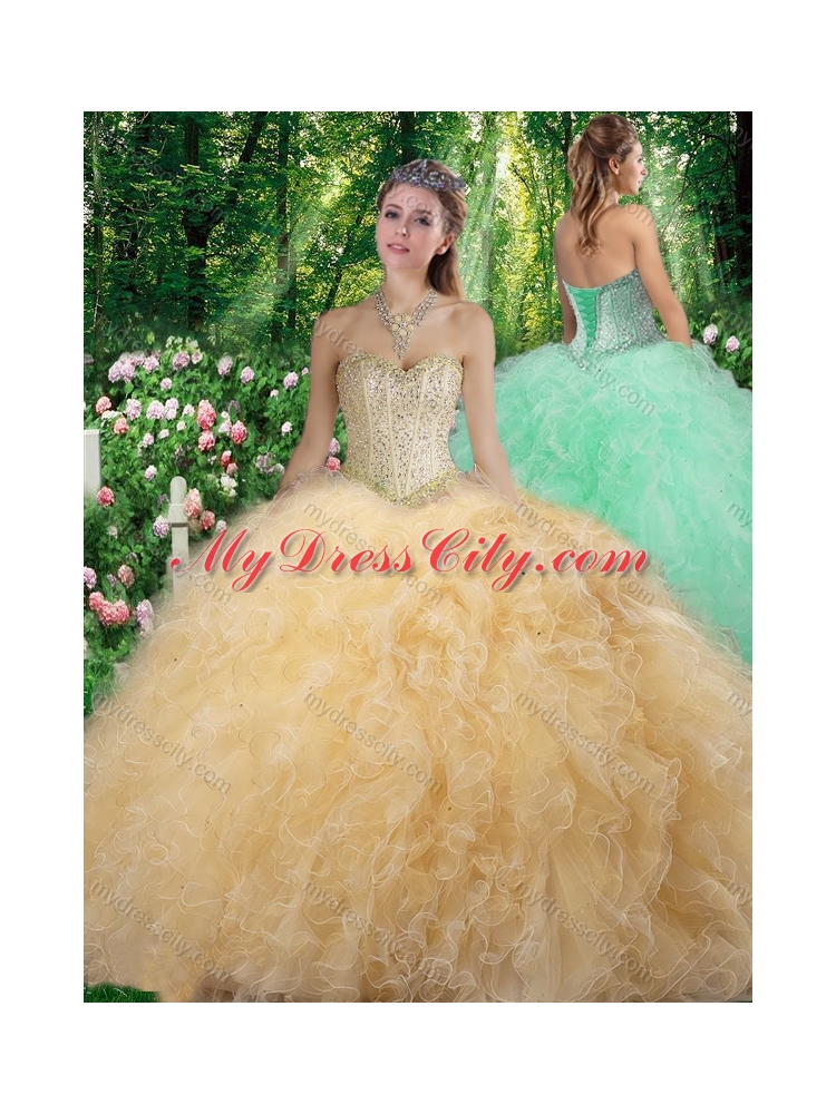 Champagne Gorgeous Sweetheart 2016 Quinceanera Dresses with Beading and Ruffles