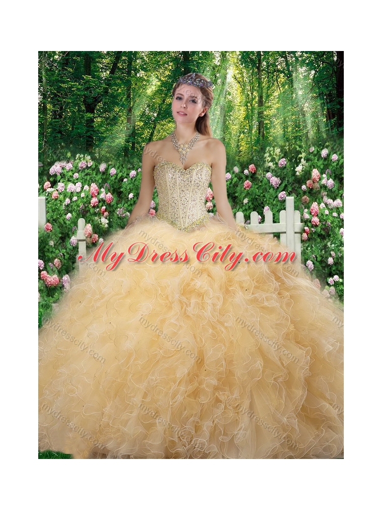 Champagne Gorgeous Sweetheart 2016 Quinceanera Dresses with Beading and Ruffles