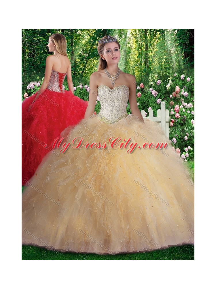 Champagne Pretty Ball Gown Quinceanera Dresses with Beading and Ruffles