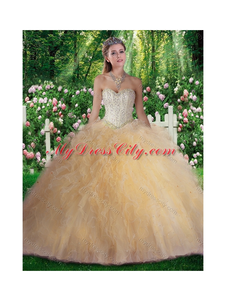 Champagne Pretty Ball Gown Quinceanera Dresses with Beading and Ruffles