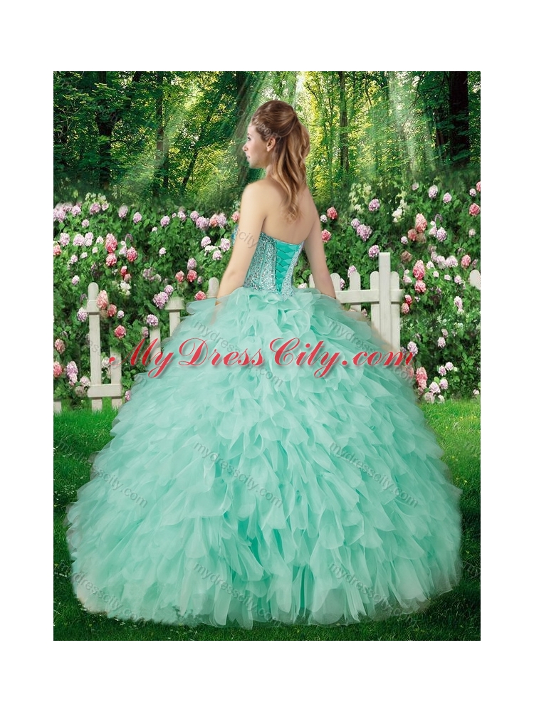 Champagne Pretty Ball Gowns Beading and Ruffles Sweet 16 Dresses