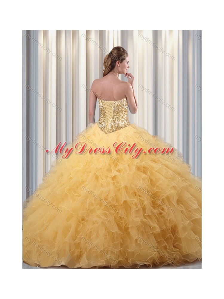 Exclusive Ball Gown Sweet 16 Dresses with Beading and Ruffles in Champagne