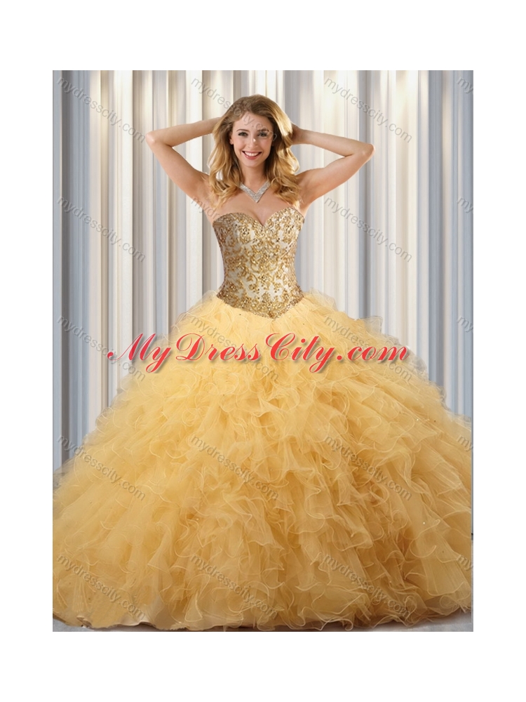 Exclusive Ball Gown Sweet 16 Dresses with Beading and Ruffles in Champagne