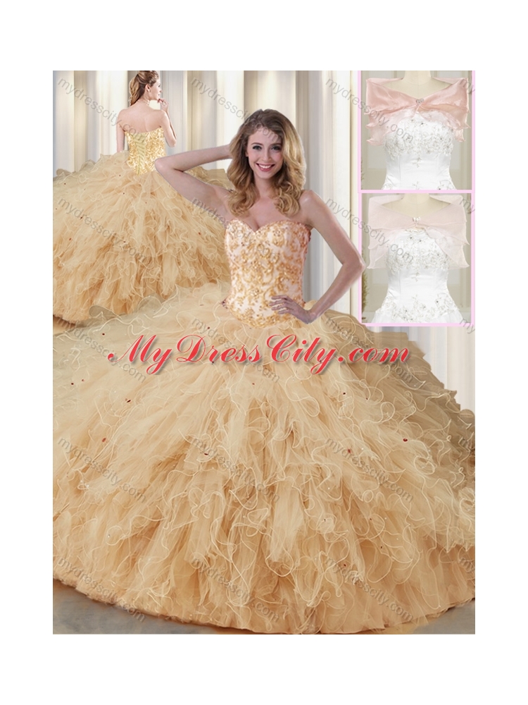 Luxurious Sweetheart Beading Quinceanera Dresses in Champagne