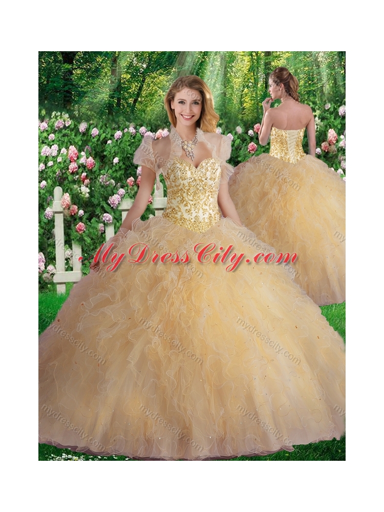 Luxurious Sweetheart Champagne Quinceanera Dresses with Beading