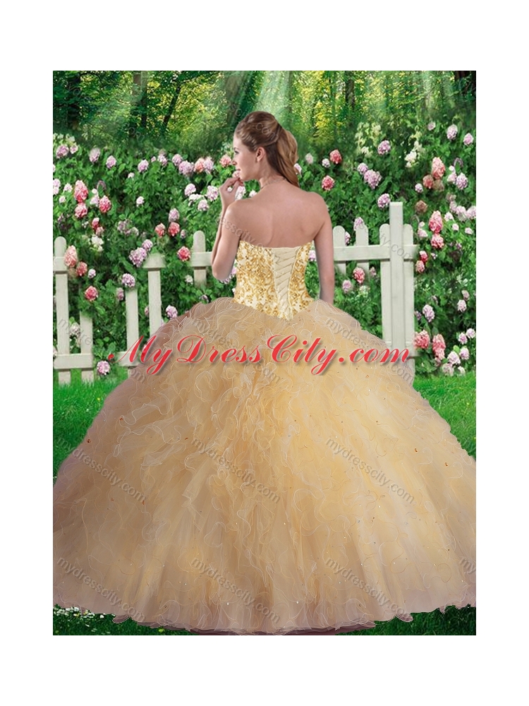 Luxurious Sweetheart Champagne Quinceanera Dresses with Beading